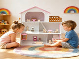 3-Floor Wooden Dollhouse for Kids, 5 Play Areas Pretend Play House with Movable Elevator & Stairs, 61783126