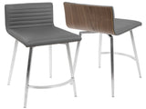 Mason Contemporary Swivel Counter Stool in Stainless Steel, Walnut Wood, and Grey Faux Leather by B202P222087