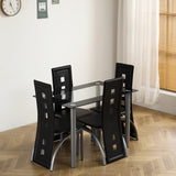 ZNTS 5 Pieces Dining Table Set for 4, Kitchen Room Tempered Glass Dining Table, 4 Chairs, Black,Table 03640363