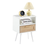 15.75" Rattan End table with Power Outlet & USB Ports , Modern nightstand with drawer and solid wood W126573114