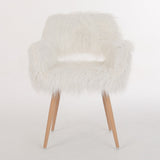 ZNTS WHITE Faux Fur Upholstered Make up chair Side Dining Chair with Metal Leg 72861958