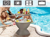 Brown Outdoor Imitation Rattan Ice Cooler Side Table 8Gal 2-Height Adjustable with Drain Plug 82248654