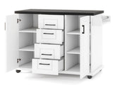 White Kitchen Island Cart with 4 Drawers & 2 Cabinets, 5 Universal Casters with Brakes 15467944