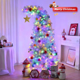 6 FT Bent Top Pre-lit Christmas Tree with Golden Star, Hinged Artificial Xmas Tree with 300 Lights, 58383974