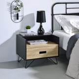 One Drawer Nightstand with Open Compartment, Oak and Black B016P256521