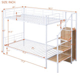 Twin Over Twin Metal Bunk Bed with Lateral Storage Ladder and Wardrobe, White MF315578AAK