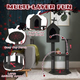 Gothic Cat Tree with Coffin Bed, 57" Cat Tower with Spacious Cat Condo, Scratching Posts, Hanging 12254559