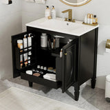 30" Bathroom Vanity with Sink, Two Doors with Shelf, Soft Close Door Hinges, Vintage Style, Black N759P226000B