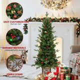 4FT Christmas Tree with 100 Multicolor LED Lights Pre-Lit Green Artificial Plant Pot Red Berries & 56233318