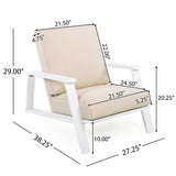 Patio Lounge Chair, Outdoor Club Chair with Beige Cushion and White Acacia Wood Frame N779P291591W