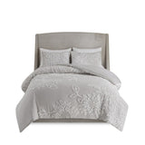 3 Piece Tufted Cotton Chenille Floral Comforter Set Warm Grey/White King/Cal King B035128914