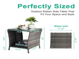 Outdoor Patio Wicker Side Table, Square End Table Bistro Coffee Table with Glass Top Storage Shelf 69794453