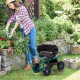 Rolling Garden Cart with Cushioned Backrest & Seat, Outdoor Gardening Stool for Planting, Garden 41309399
