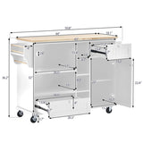 Kitchen Island Cart with Storage Cabinet and Two Locking Wheels,Solid wood desktop,Microwave WF296670AAW