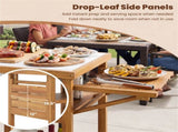 Acacia Wood Outdoor Grill Table with Drop Leaf, BBQ Prep Station with Faux Marble Resin Top 56831877