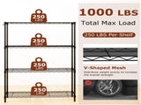 4-Tier Heavy-Duty Metal Wire Shelving, 1000LBS Total Capacity Storage Rack with 250LBS Per Shelf, 84742379