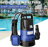 ZNTS 3/4HP 2642 GPH 550W Submersible Dirty Clean Pump Swimming Pool Pond Flood Drain Heavy Duty 54985423