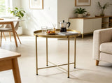 18 Inch Round Coffee Table for Living Room, Hammered Tray Top Center Table with Metal Frame for 01721341