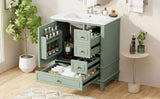 30" Bathroom Vanity with Sink, One Door with Shelf and Three Drawers, Soft Close Door, Light Green N759P225994G