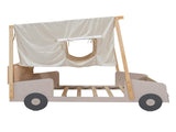 Wood Full Size Car Bed with Pillow, Ceiling Cloth and LED, Natural 41326780