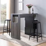 ZNTS Home Bar Table with Wine Glass Compartment and Three Shelves in Distressed Grey & Black B107130874