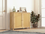 Mid-Century Modern Storage Cabinet with Woven Rattan Doors & Adjustable Shelves - Perfect for Living W3151P288911
