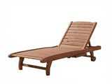 Reddish Brown 3-Position Reclining Outdoor Chaise Wooden Pool Lounge with Built-in Side Table & 28850754