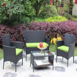 ZNTS 4 PC Rattan Patio Furniture Set Outdoor Patio Cushioned Seat Wicker Sofa W20985038