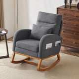 ZNTS Grey Linen Rocking Chair Nursery with Thick Headrest, Upholstered Mid-Century Modern Nursing Rocker 63269617