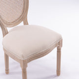 French Style Solid Wood Frame Linen Fabric Rattan Back Dining Chair,Set of 2,Cream W162278980