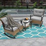 ZNTS 3pcs rocking rattan set wholesale leisure chair outdoor rattan rocking chair set grey W640134152