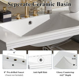 30" Modern Bathroom Vanity with Ceramic Sink, Bathroom Vanity Cabinet with Tempered Blurred Glass N817P279904W