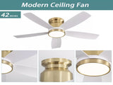 42 Inch Flush Mount Ceiling Fans with LED Light 18W and Remote Control 5 ABS Fan Blades for Bedroom W934P242599