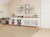 Vintage Sideboard Buffet Cabinet with Hand-Carved Geometric Doors, Distressed Light Wood Finish with W688P360028