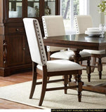 Dark Oak Finish Wooden Chairs Set of 2 Cream Upholstered Back Seat Nailhead Trim Modern B011P168453