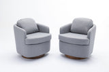 035-Linen Fabric Swivel Accent Chair With Soild Wood Round Brown Base Leg,Light Blue W527134467
