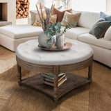 Large Round WaterProof Ottoman Coffee Table 2 Tier Oversized Button Tufted Ottoman with Wooden Shelf W1445P235095