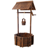 ZNTS Rustic Wooden Wishing Well Planter Outdoor Home Décor for Patio, Garden, Yard w/Hanging Bucket W465P215367