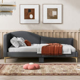 Twin Size Upholstered Daybed with Headboard and Armrest, Support Legs, Grey WF318293AAE