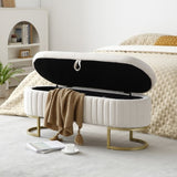 ZNTS Storage Bench Bedroom Bench, Velvet Oval Upholstered End of Bed Bench with Golden Metal W1117P176445