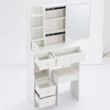 Small Size Left Drawer Desktop Vanity Table Cushioned Stool, Extra Large Sliding Mirror, Multi W936P226026
