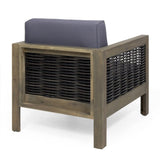 Outdoor Acacia Wood Club Chair with Wicker Accents, Gray Mixed Gray Brown, 30.25"D x 27.5"W x 68942.00DGRY