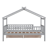 Twin Size Wooden House Bed with Two Drawers, Gray WF302181AAE