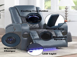 Alair Blue & Black Leather Aire Power Motion Recliner W/Bluetooth, Wireless Charger & Cupholder B2726P321025