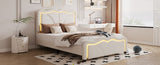 Twin Size Upholstered Platform Bed with Curve Shaped and Height-adjustbale Headboard,LED Light WF323748AAK