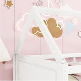 Twin Over Twin House Floor Bed with Headboards, Footboards and Guardrails, Ladder, Rubber Wood W504P227938