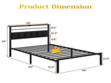 Twin Size Bed Frame with Headboard and Storage Shelf, Metal Bed, Upholstered Wooden Beds, Sturdy 25841436