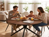 42" Round Dining Table for 4 Persons, Melamine MDF Tabletop & Black Metal Cross Legs, Walnut 95546707