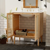 30-inch bathroom vanity crafted from natural materials, featuring handmade rattan doors and WF530472AAD