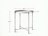 18 Inch Round Coffee Table for Living Room, Hammered Tray Top Center Table with Metal Frame for 01721341